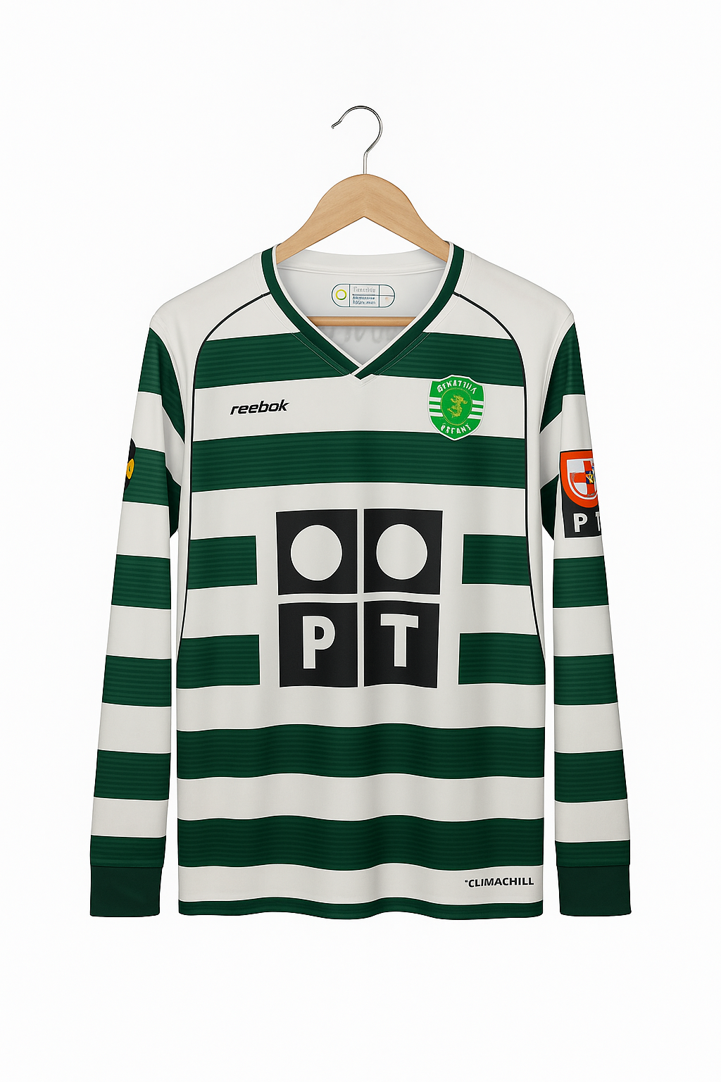Sporting CP Home Long Sleeve Jersey 2005-06 Green/White Stripes ( Embroidery )