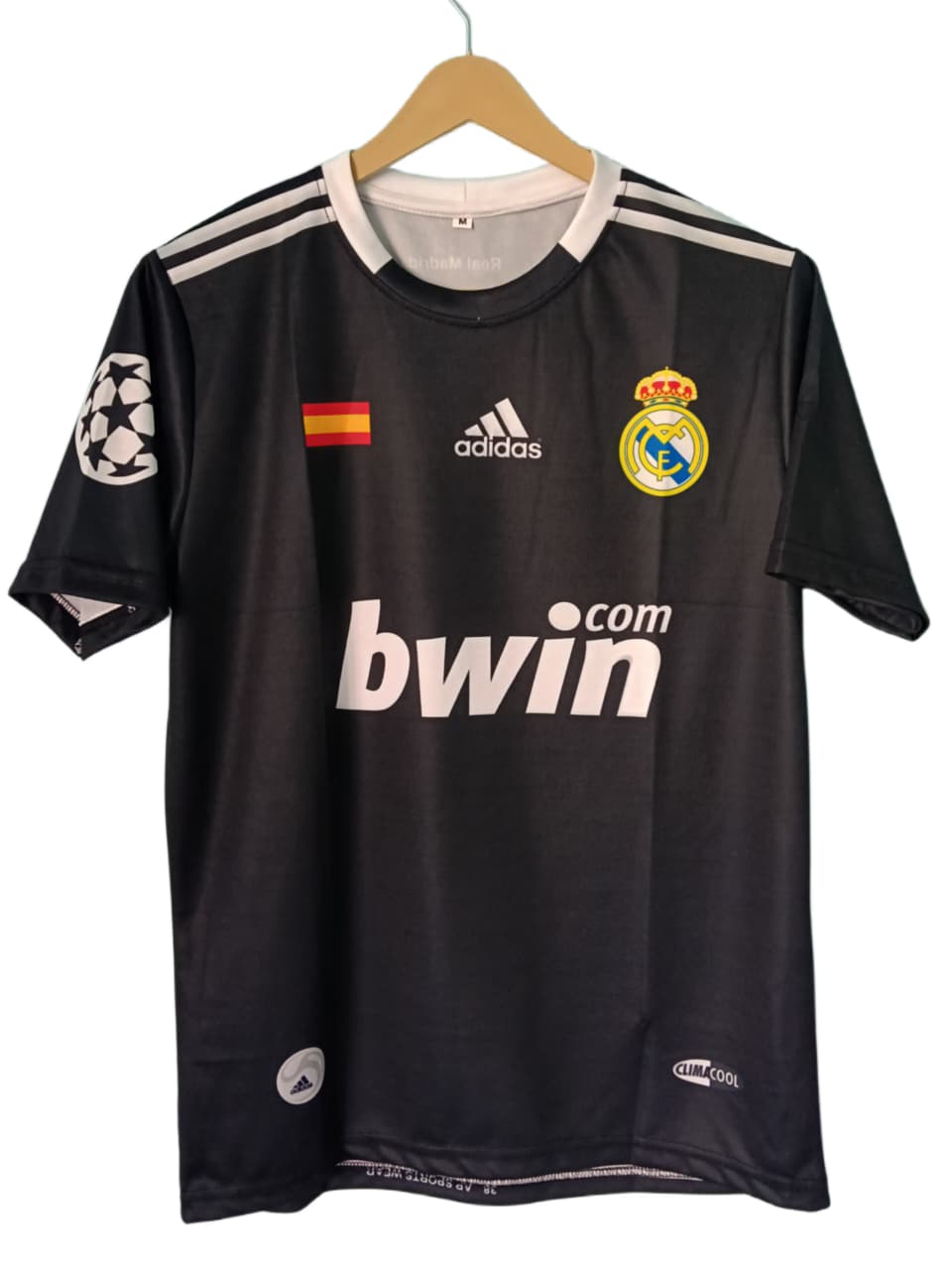 Real Madrid Black Away Fan Jersey - Inspired 08/09 bwin Kit with Champions League Patch