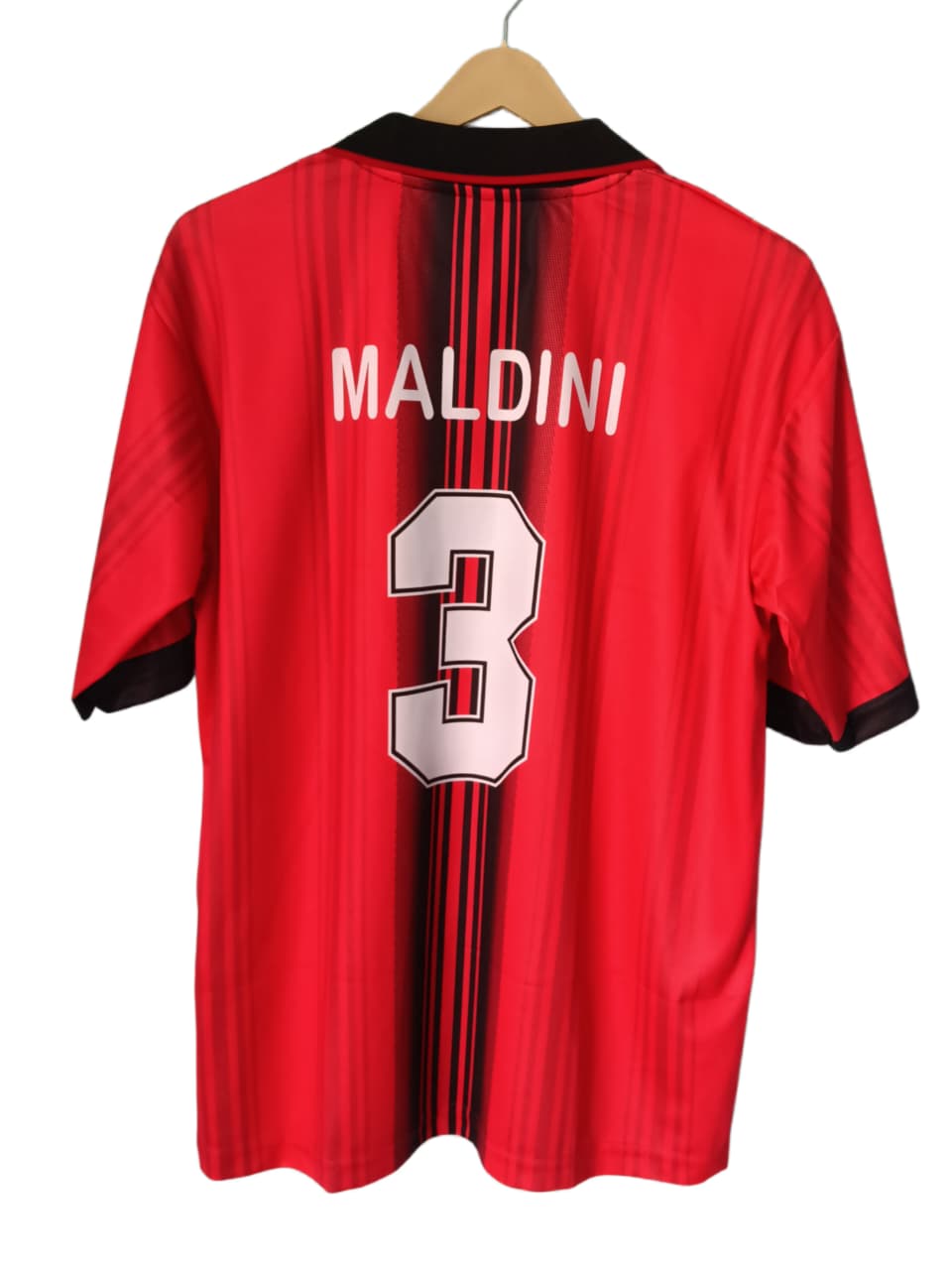 AC Milan Red Retro Fan Jersey - Inspired 90s Home Kit with Black Collar & Opel Sponsor