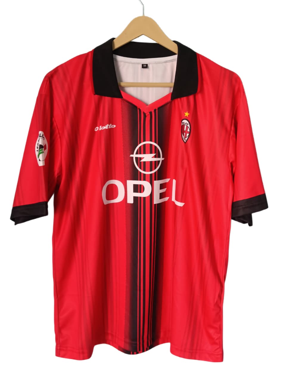 AC Milan Red Retro Fan Jersey - Inspired 90s Home Kit with Black Collar & Opel Sponsor
