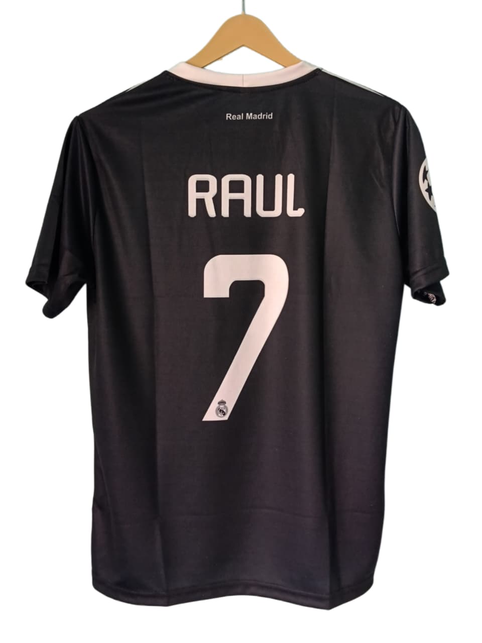 Real Madrid Black Away Fan Jersey - Inspired 08/09 bwin Kit with Champions League Patch