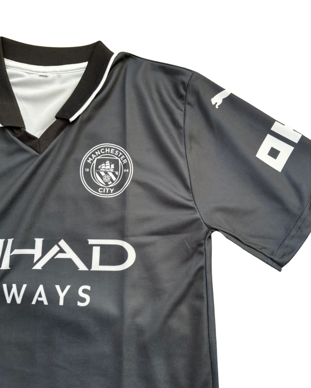 Man City Black/Grey Away Fan Jersey - Inspired Modern Kit with Etihad Airways Sponsor