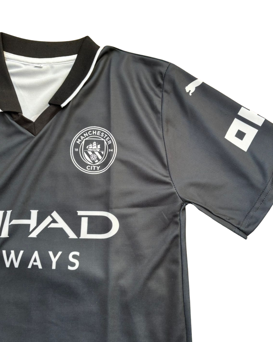 Man City Black/Grey Away Fan Jersey - Inspired Modern Kit with Etihad Airways Sponsor