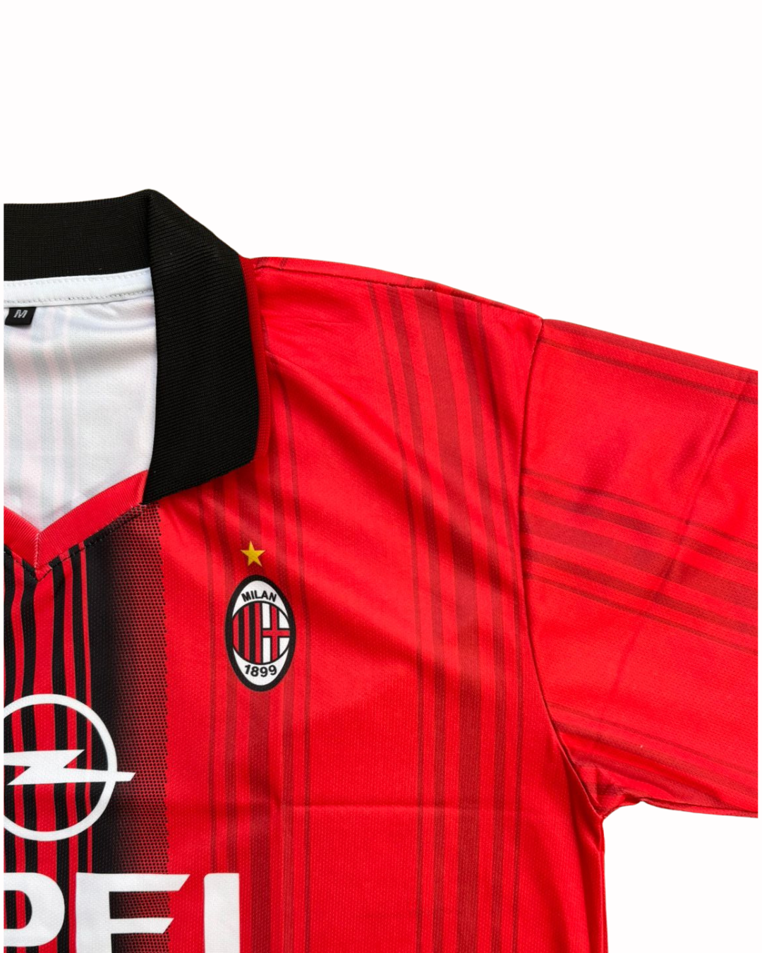 AC Milan Red Retro Fan Jersey - Inspired 90s Home Kit with Black Collar & Opel Sponsor