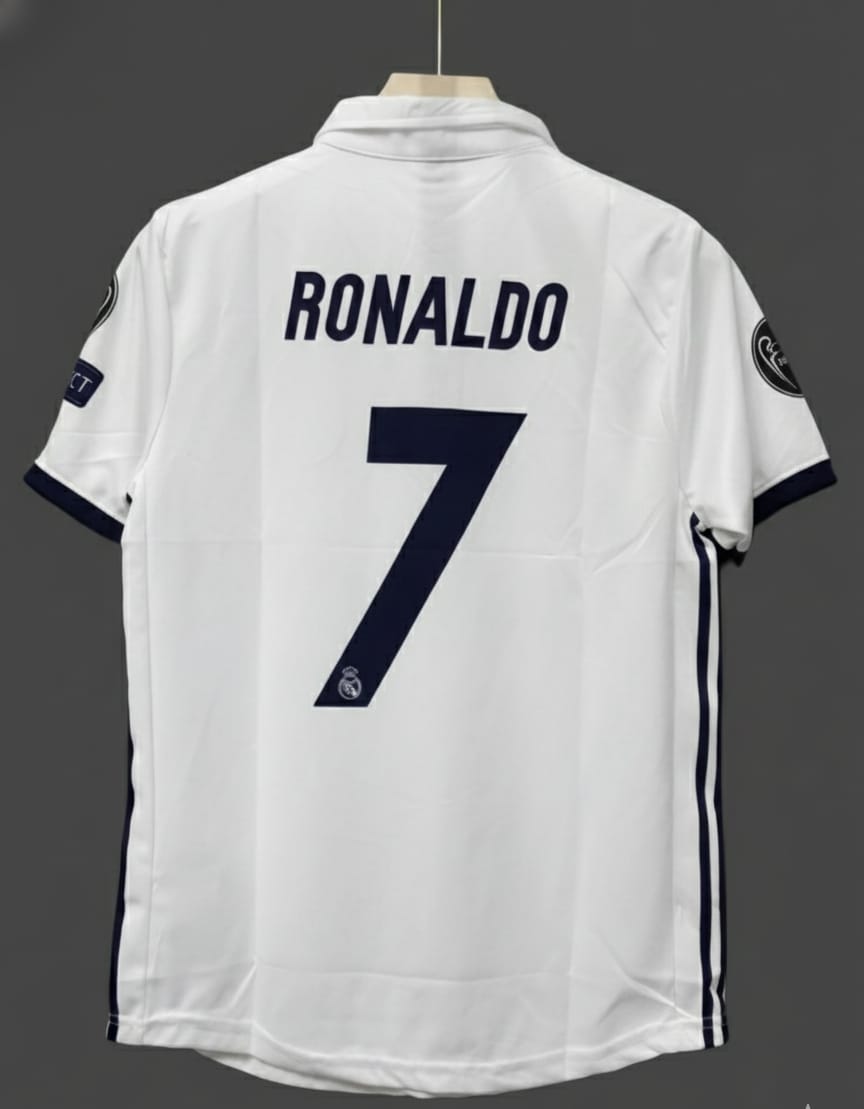 Elite Fanwear: Performance-Ready Striped White Real Madrid Polo Shirt