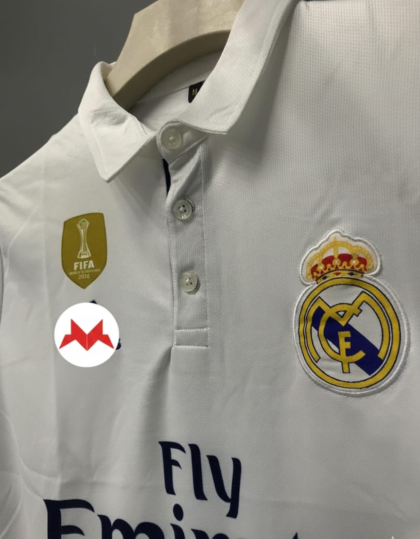 Elite Fanwear: Performance-Ready Striped White Real Madrid Polo Shirt